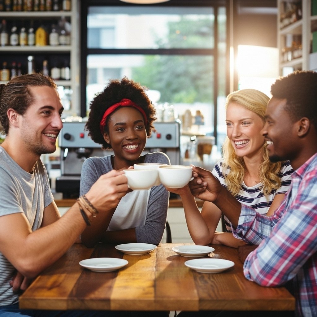 People in The Rose Bar having a lattes